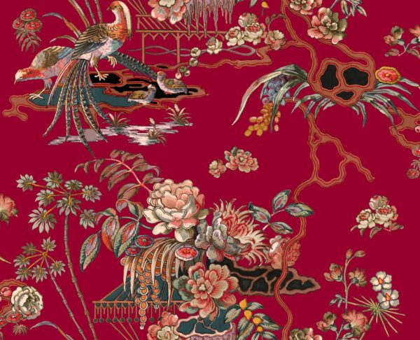 Coordonné Forbidden City Sacred Pheasants - Ruby