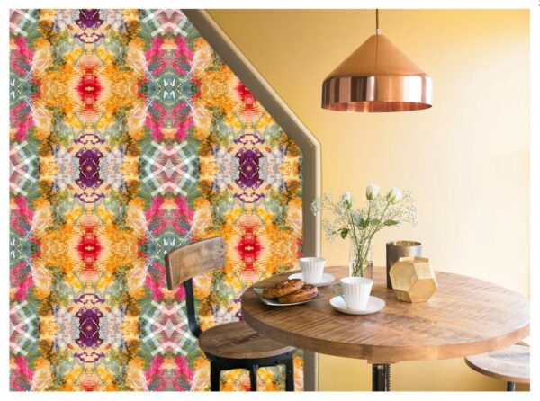 Fire Thistle Wallpaper by Mairi Helena in a dramatic dining room