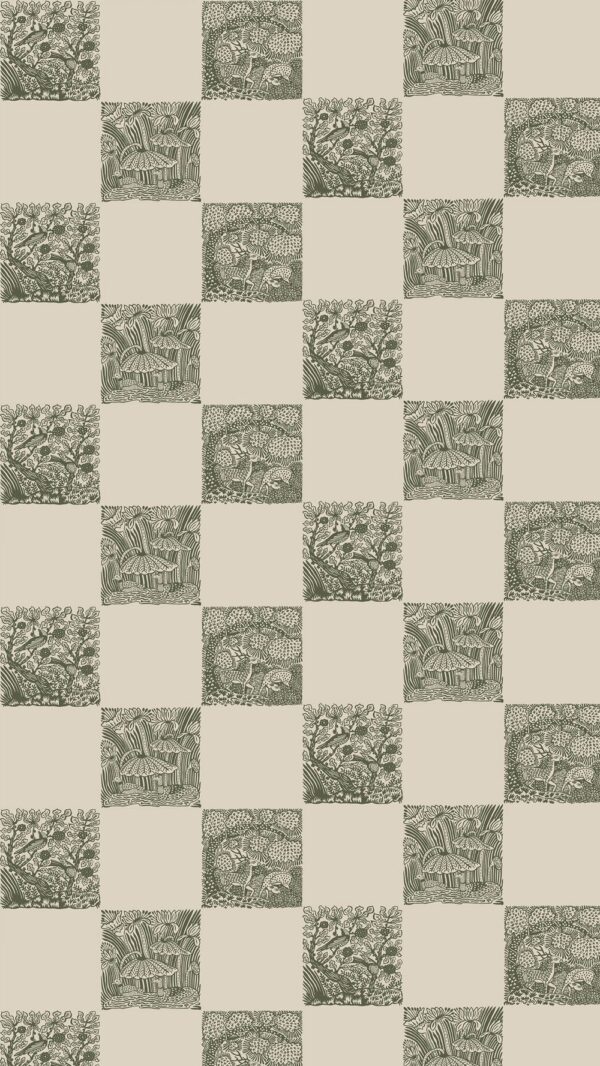 Josephine Munsey Roll I -  Animal Check Wallpaper - Chaingate Green - Edge Sand - Image 2