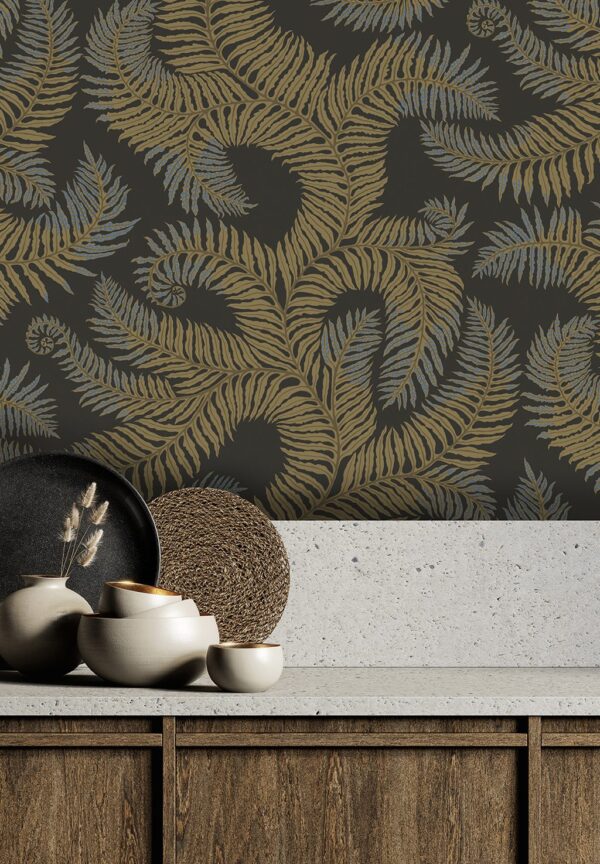 Josephine Munsey Portfolio 1 - Bombe's Fernery Wallpaper - Olive and Dark Grey - Image 2