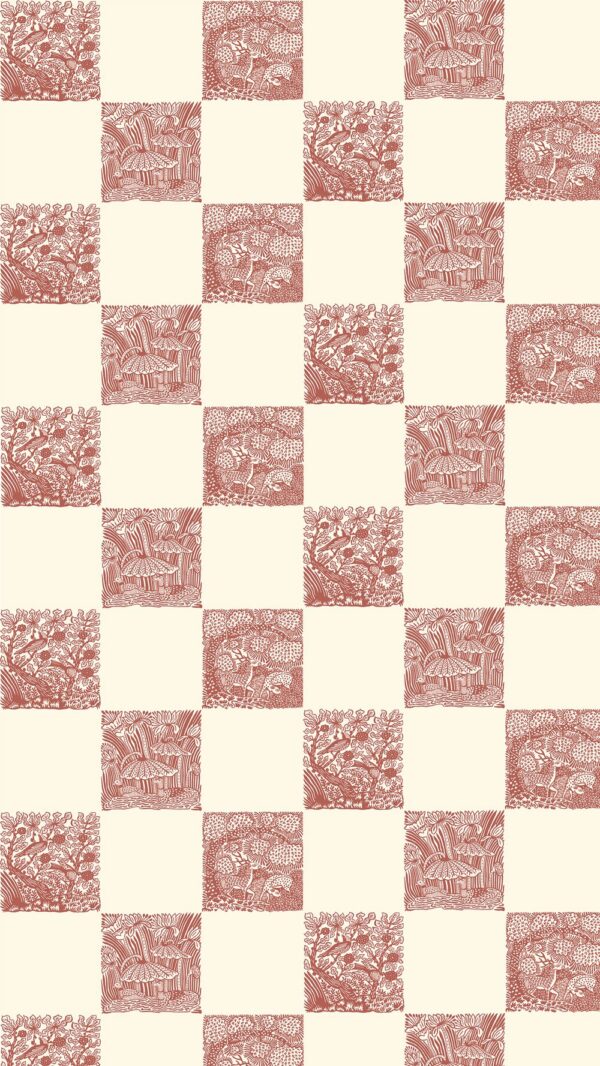 Josephine Munsey Roll I -  Animal Check Wallpaper - Red Topping - Clarke White - Image 2