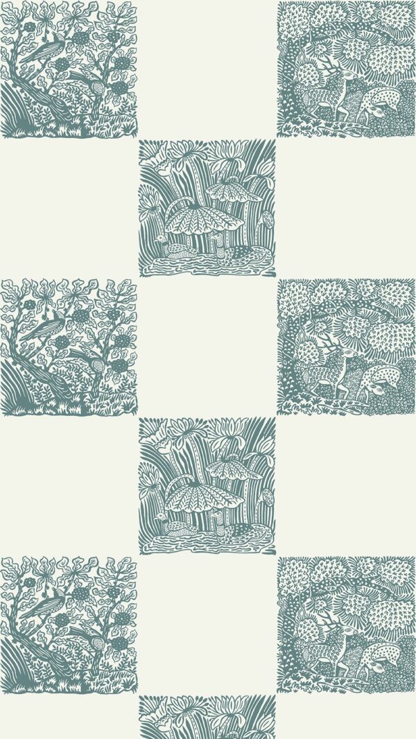 Josephine Munsey Roll I -  Animal Check Wallpaper - Osney Blue - Skirting White - Image 3
