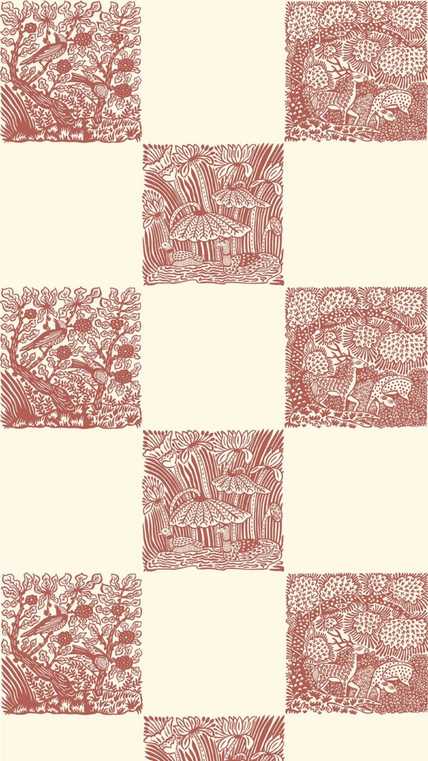 Josephine Munsey Roll I -  Animal Check Wallpaper - Red Topping - Clarke White - Image 3