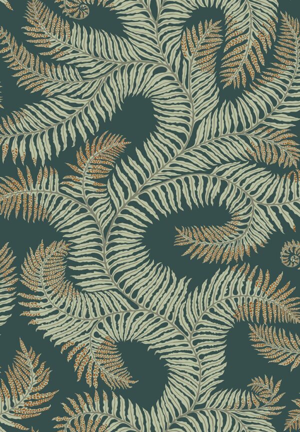 Josephine Munsey Portfolio 1 - Bombe's Fernery Wallpaper - Teal and Orange