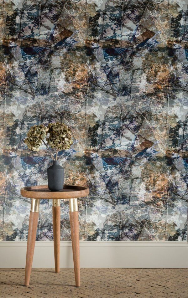 Feature wall styled with Cuillin Edge Wallpaper by Mairi Helena