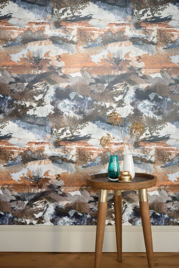 Feature wall styled with Wild Peak Wallpaper by Mairi Helena