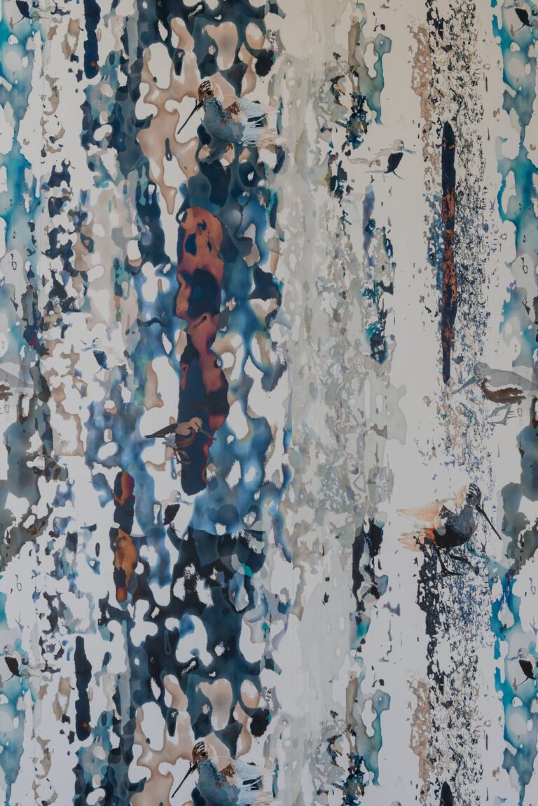 Main Image: "Shore Waders wallpaper by Mairi Helena featuring elegant waders in soft neutral tones, evoking a coastal atmosphere."