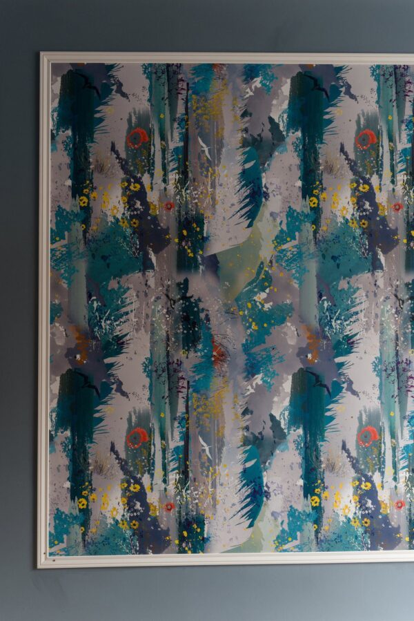 Close-Up Detail: "Close-up of Tern of the Tides wallpaper showing wave patterns and soft coastal colours in blue, white, and grey."