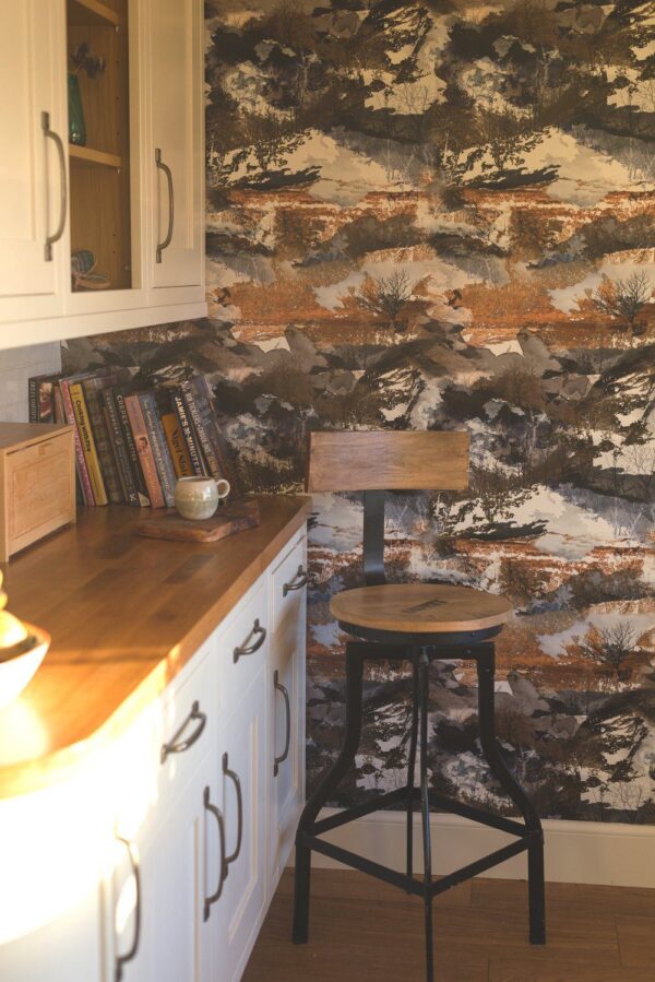 Wild Peak Wallpaper by Mairi Helena in a contemporary kitchen