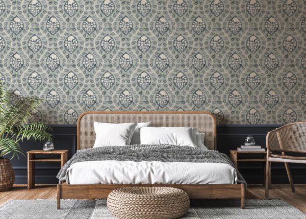Esselle Home - Floral Cartouche Slate Blue Wallpaper - Image 8