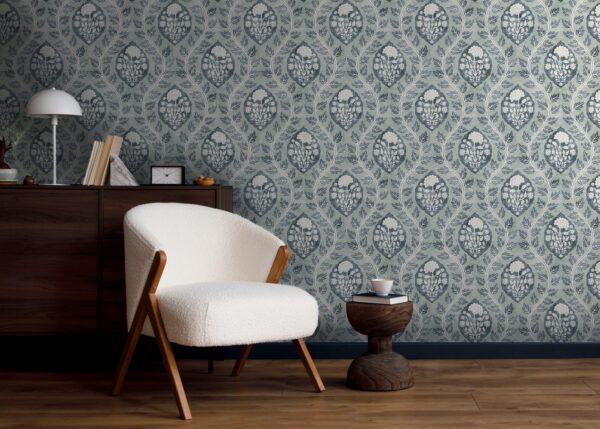 Esselle Home - Floral Cartouche Slate Blue Wallpaper - Image 6