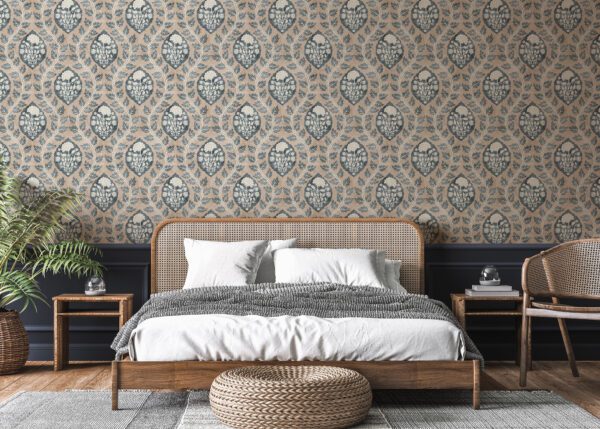 Esselle Home - Floral Cartouche Stone Blue Wallpaper - Image 11
