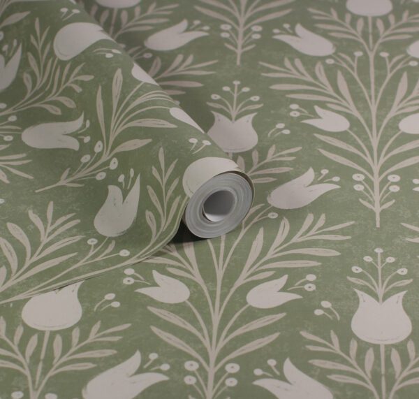 Esselle Home - Heritage Tulip Spring Green Wallpaper - Image 9