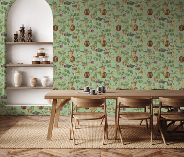 Tropical green wallpaper in a dining room