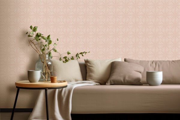 Esselle Home RHS Dandy Floral Blush Wallpaper in a living room