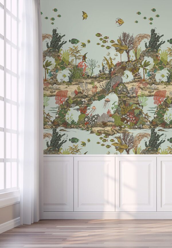 Josephine Munsey Portfolio 1 -Underwater Jungle Wallpaper - Soft Aqua & Coral - Image 8