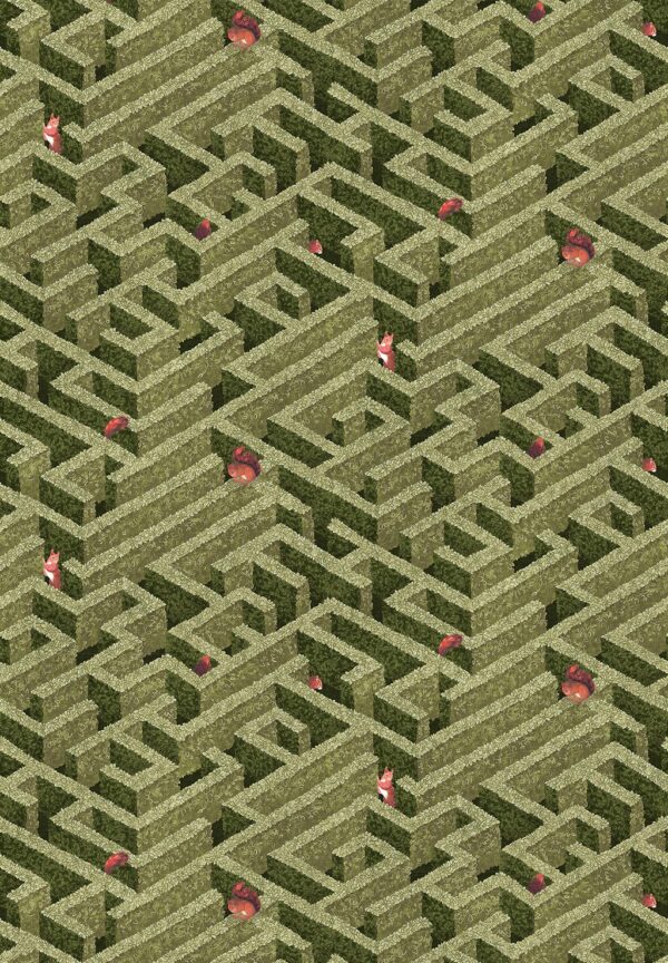 Josephine Munsey Portfolio 1 - Labyrinth with Squirrels Wallpaper - Olive - Image 2