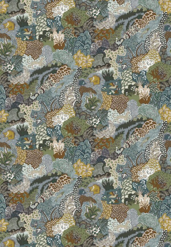Josephine Munsey Portfolio 2 - Whimsical Clumps Wallpaper - Olive, Brown and Blue - Image 5