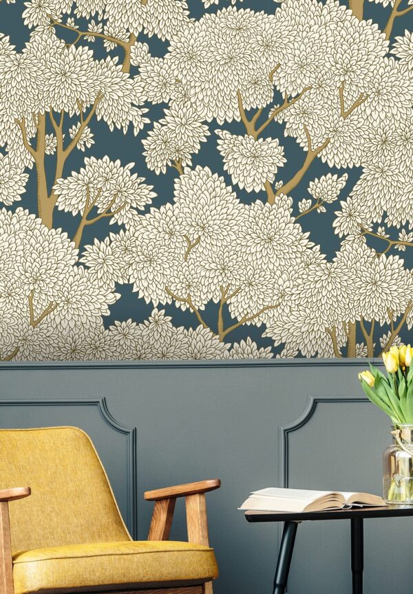 Josephine Munsey Portfolio 1 - Stockend Woods Wallpaper - Navy and Ochre - Image 2