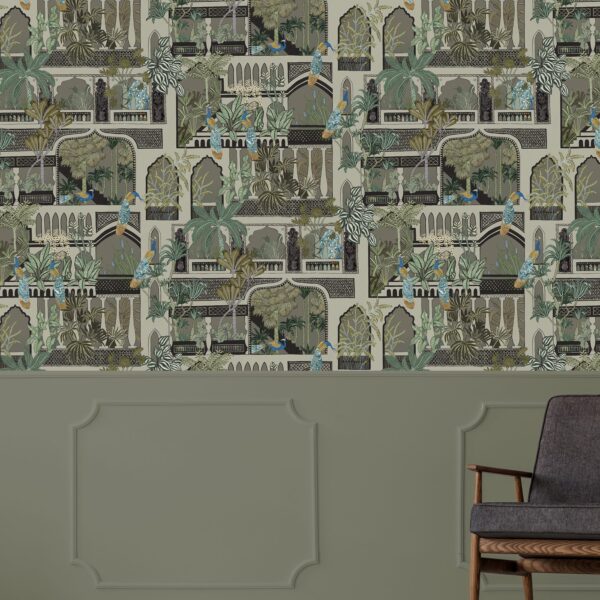 Josephine Munsey Portfolio 1 - Peacock Arches Wallpaper - Mushroom Grey - Image 4