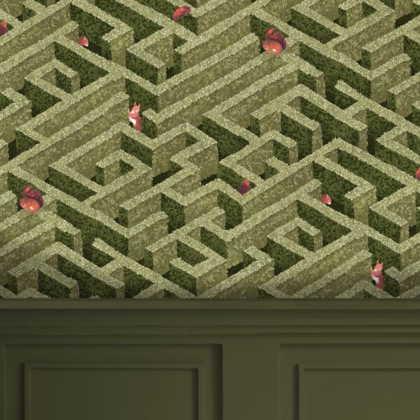 Josephine Munsey Portfolio 1 - Labyrinth with Squirrels Wallpaper - Olive - Image 3