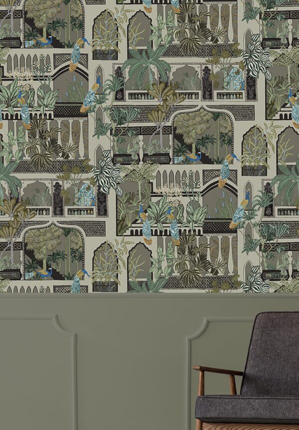 Josephine Munsey Portfolio 1 - Peacock Arches Wallpaper - Mushroom Grey - Image 3