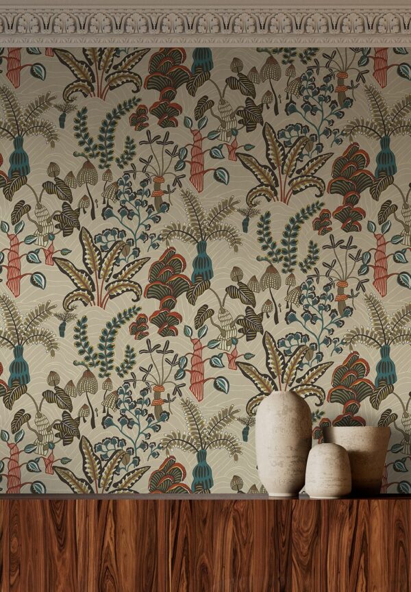 Josephine Munsey Portfolio 1 - Woodland Floor Wallpaper - Stone and Teal - Image 3