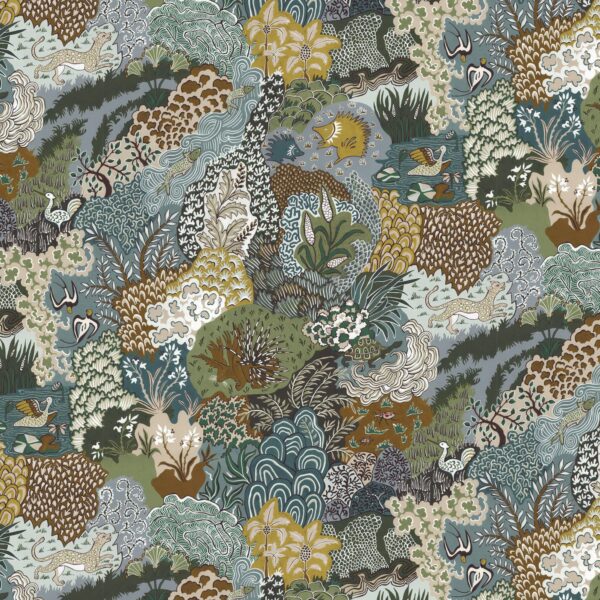 Josephine Munsey Portfolio 2 - Whimsical Clumps Wallpaper - Olive, Brown and Blue