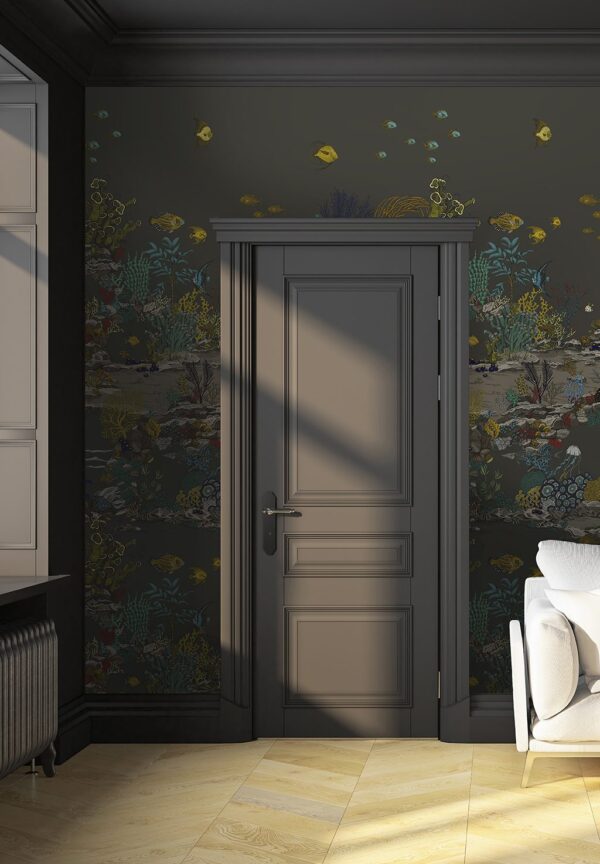 Josephine Munsey Portfolio 1 -Underwater Jungle Wallpaper - Graphite and Jewel Highlights - Image 6