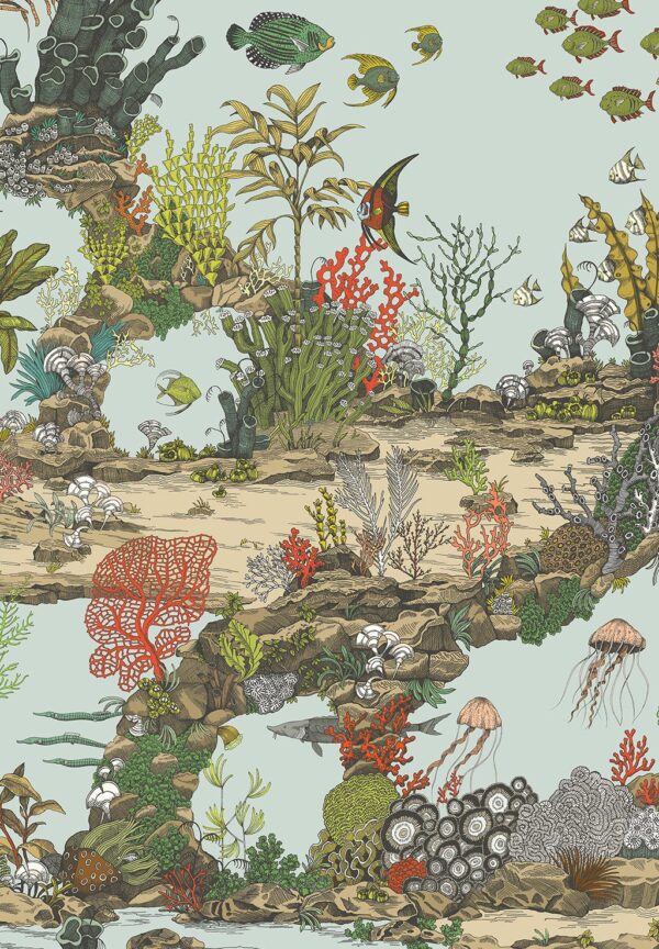Josephine Munsey Portfolio 1 -Underwater Jungle Wallpaper - Soft Aqua & Coral