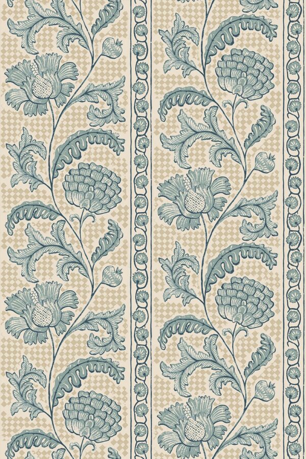 Josephine Munsey Maitland Floral Check Osney Blue & Salt Ridge