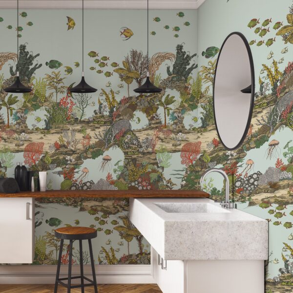 Josephine Munsey Portfolio 1 -Underwater Jungle Wallpaper - Soft Aqua & Coral - Image 2