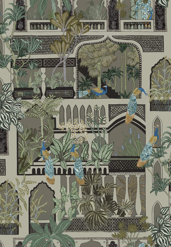 Josephine Munsey Portfolio 1 - Peacock Arches Wallpaper - Mushroom Grey