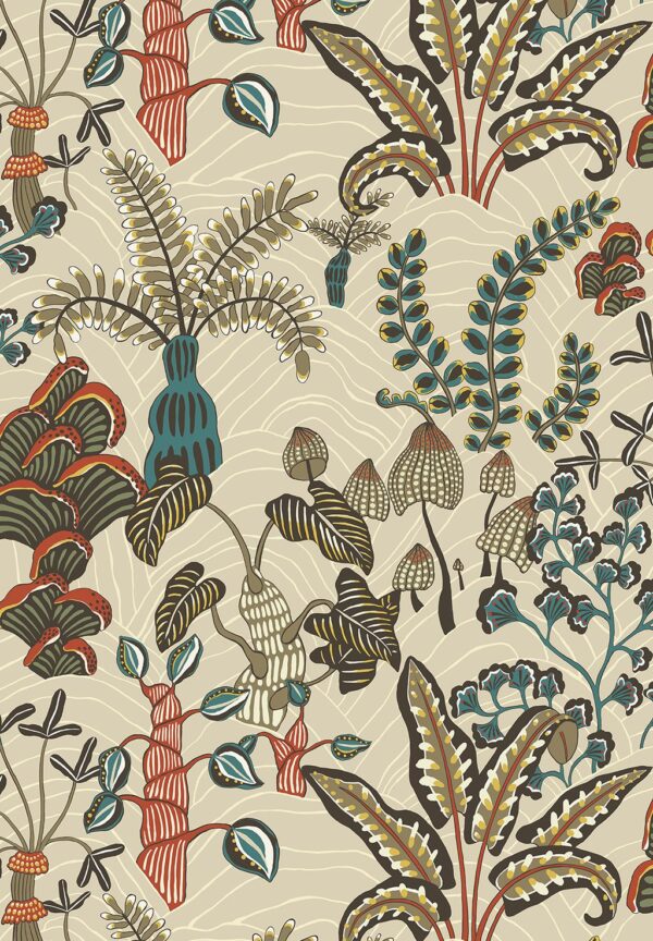 Josephine Munsey Portfolio 1 - Woodland Floor Wallpaper - Stone and Teal