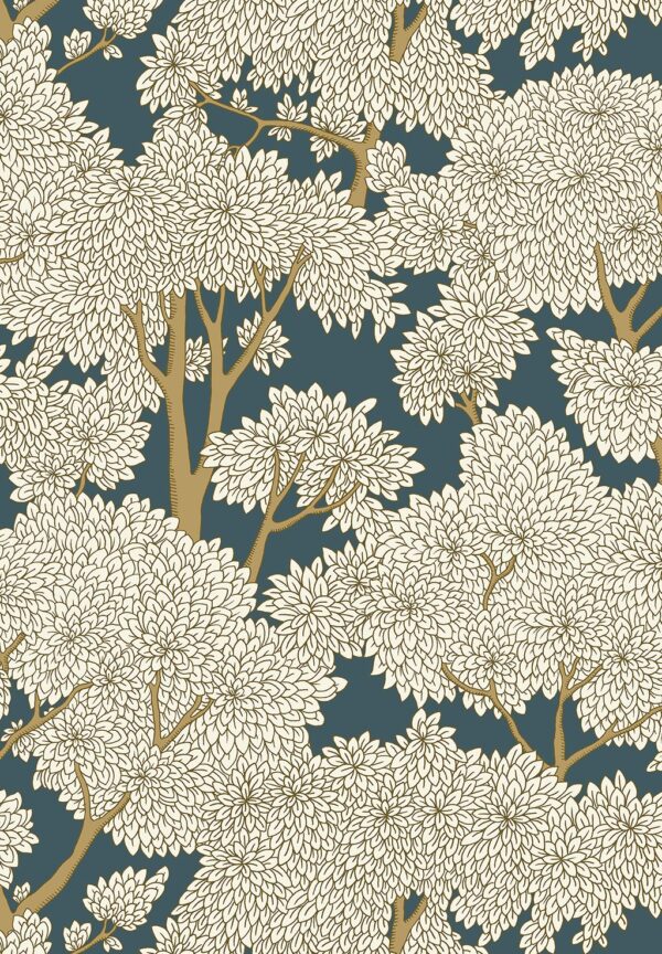 Josephine Munsey Portfolio 1 - Stockend Woods Wallpaper - Navy and Ochre