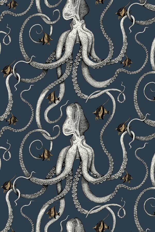 Josephine Munsey Portfolio 1 - Octopoda Wallpaper- Deep Sea Blue