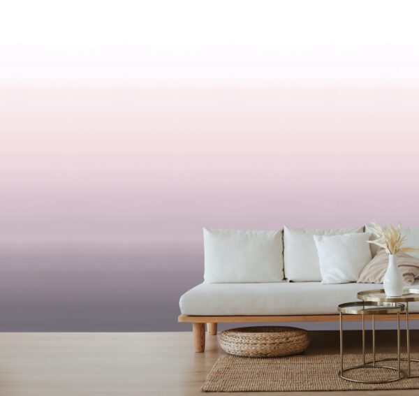 Ionian Horizon in Rose Mural featuring soft pink, coral, and grey tones in a tranquil horizon design, 3 panels per roll
