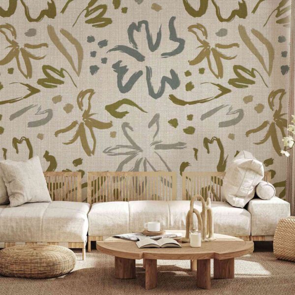 Wall Dreamer Panoramic wallpaper Flowers on Rattan Green WAD0205 - Image 3