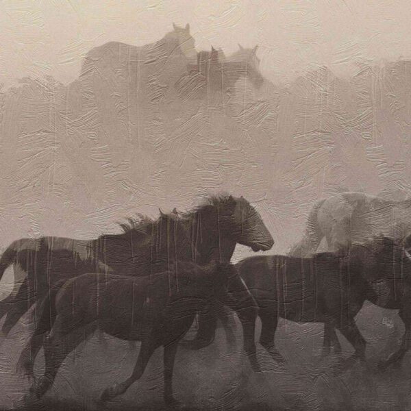 Wall Dreamer Panoramic Wallpaper Horses Stampede - Gris WAD0032-1