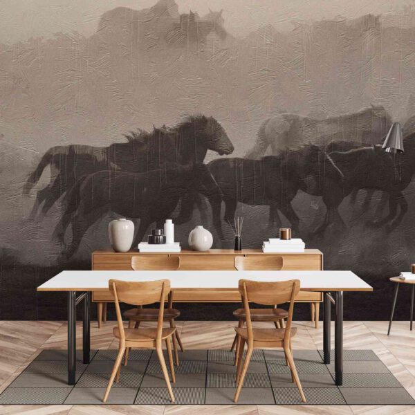 Wall Dreamer Panoramic Wallpaper Horses Stampede - Gris WAD0032-1 - Image 3