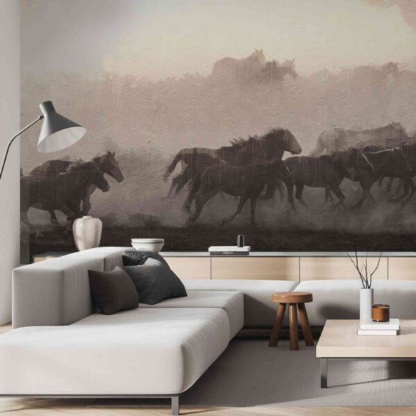 Wall Dreamer Panoramic Wallpaper Horses Stampede - Gris WAD0032-1 - Image 5