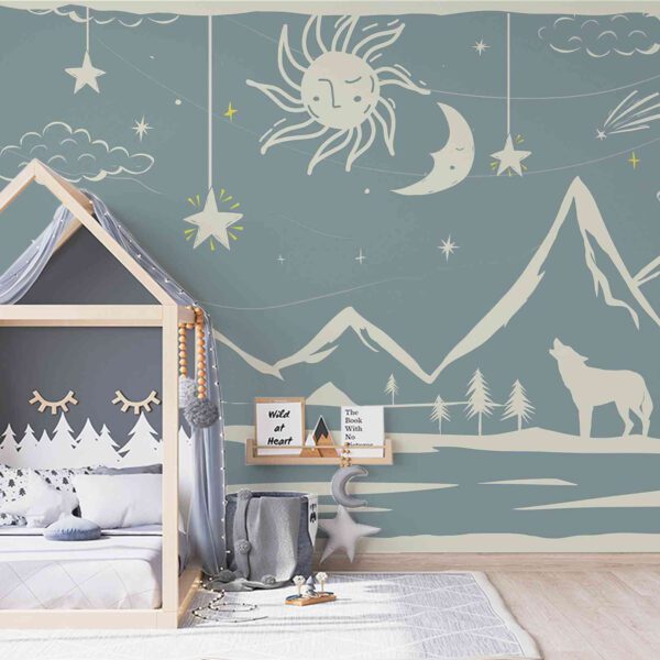 Wall Dreamer Panoramic wallpaper The Wolf and the Eclipse Green WAD0177 - Image 5