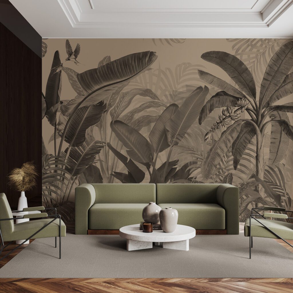 Palm tree mural in a lounge